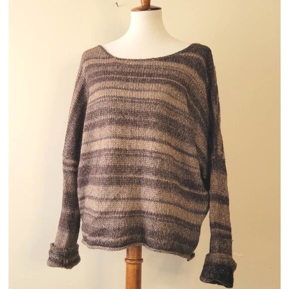 360 Sweater Brown/Taupe Wool Blend Boat neck Relaxed Pullover Sweater - Picture 1 of 7